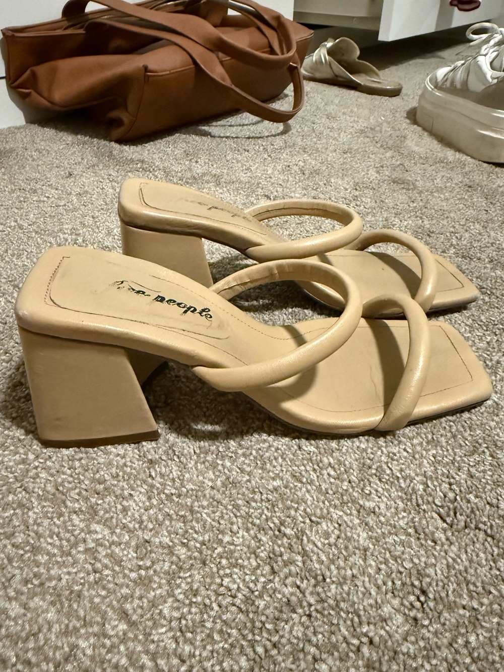 Free People Nude Strappy Block Heel Sandals